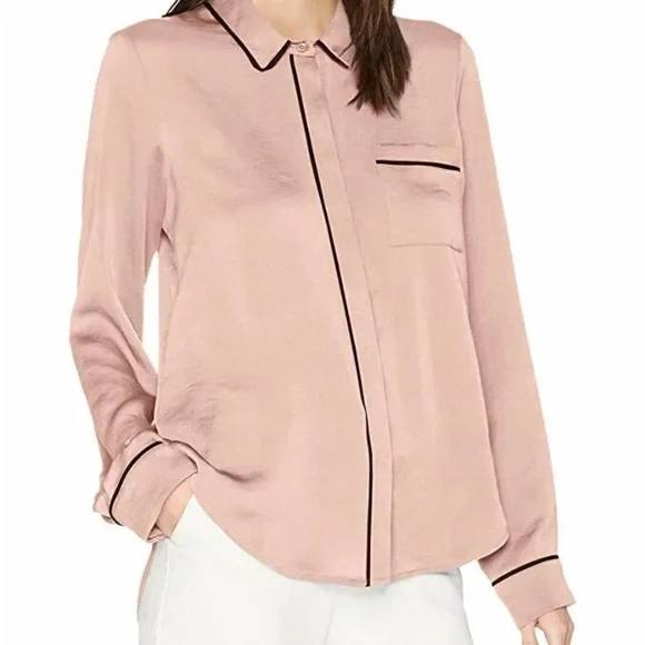 BCBGeneration rose smoke Blush Button-Down pajama top with Black Accents - Picture 3 of 12